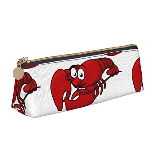 WQUVMDS Federmäppchen aus Leder mit rotem Hummerdruck, dreieckiger Reißverschluss, Stiftetasche, Kosmetiktasche, Schreibwaren-Tasche von WQUVMDS