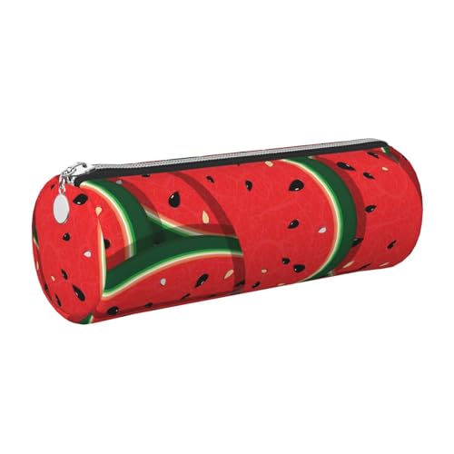 WQUVMDS Federmäppchen aus Leder mit rotem Wassermelonen-Aufdruck, dreieckiger Reißverschluss, Stiftetasche, Kosmetiktasche, Schreibwaren-Tasche, silber, Einheitsgröße, Taschen-Organizer von WQUVMDS