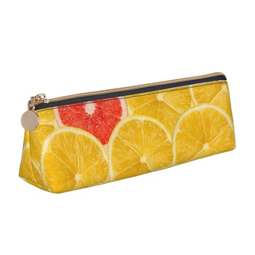 WQUVMDS Federmäppchen aus Leder mit sommerlichem Zitronenmuster, dreieckiger Reißverschluss, Stifteetui, Kosmetiktasche, Schreibwaren-Tasche von WQUVMDS
