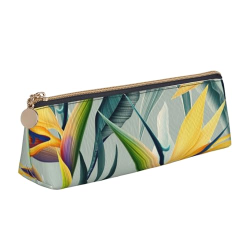 WQUVMDS Federmäppchen aus Leder mit tropischem Landschaftsaufdruck, dreieckiger Reißverschluss, Stiftetasche, Kosmetiktasche, Schreibwaren-Tasche von WQUVMDS