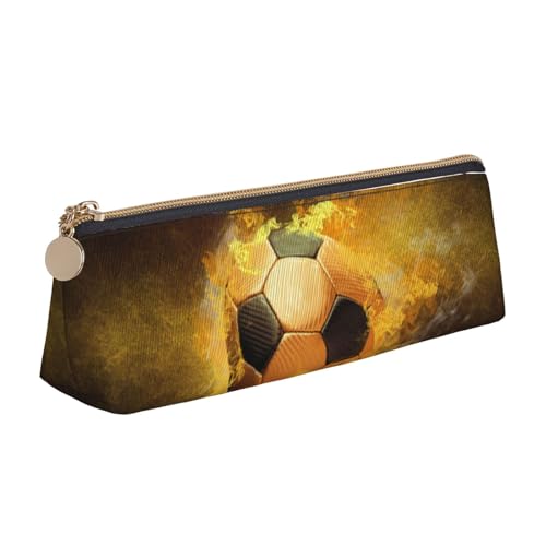 WQUVMDS Federmäppchen mit Fußball-Aufdruck, Leder, dreieckig, Reißverschluss, Stifteetui, Kosmetiktasche, Schreibwaren-Tasche von WQUVMDS