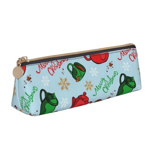 WQUVMDS Federmäppchen mit Weihnachtsgeschirr, bedrucktes Leder, dreieckig, Reißverschluss, Stiftetasche, Kosmetiktasche, Schreibwaren-Tasche von WQUVMDS