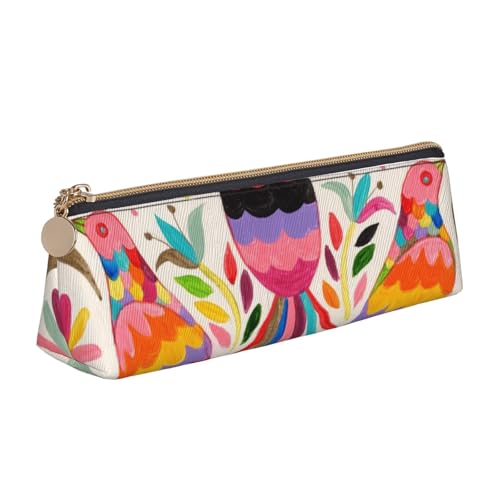 WQUVMDS Federmäppchen mit buntem Taubenmuster, Leder, dreieckig, Reißverschluss, Stifteetui, Kosmetiktasche, Schreibwaren-Tasche von WQUVMDS