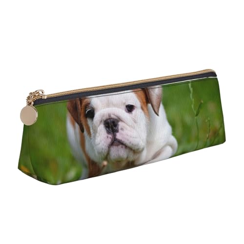 WQUVMDS Federmäppchen mit englischer Bulldogge, Leder, dreieckig, Reißverschluss, Kosmetiktasche, Schreibwaren-Tasche von WQUVMDS