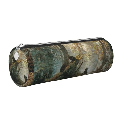 WQUVMDS Federmäppchen mit schwarzem Bären-Aufdruck, dreieckiger Reißverschluss, Stiftetasche, Kosmetiktasche, Schreibwaren-Tasche, silber, Einheitsgröße, Taschen-Organizer von WQUVMDS