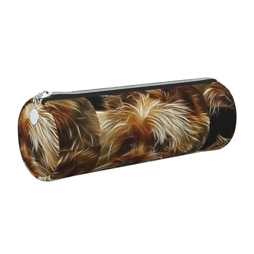 WQUVMDS Lustiges Federmäppchen aus Leder mit Yorkie-Aufdruck, dreieckig, Reißverschluss, Stiftetasche, Kosmetiktasche, Schreibwaren-Tasche, silber, Einheitsgröße, Taschen-Organizer von WQUVMDS