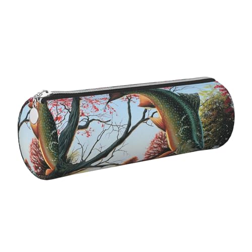 WQUVMDS Safflower Federmäppchen aus Leder mit fliegendem Fisch-Druck, dreieckiger Reißverschluss, Stiftetasche, Kosmetiktasche, Schreibwaren-Tasche, silber, Einheitsgröße, Taschen-Organizer von WQUVMDS