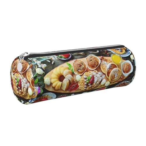 WQUVMDS Schönes Federmäppchen aus Leder mit Frühstücksaufdruck, dreieckiger Reißverschluss, Stiftetasche, Kosmetiktasche, Schreibwaren-Tasche, silber, Einheitsgröße, Taschen-Organizer von WQUVMDS