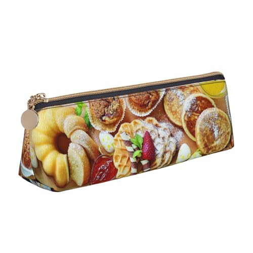 WQUVMDS Schönes Federmäppchen aus Leder mit Frühstücksaufdruck, dreieckiger Reißverschluss, Stiftetasche, Kosmetiktasche, Schreibwaren-Tasche von WQUVMDS