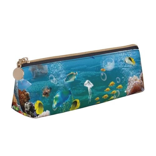 WQUVMDS Sea World Federmäppchen aus Leder, dreieckig, Reißverschluss, Kosmetiktasche, Schreibwaren-Tasche von WQUVMDS