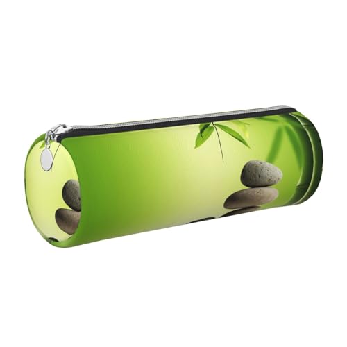 WQUVMDS Zen Stone Spa Federmäppchen, Leder, dreieckig, Reißverschluss, Stifteetui, Kosmetiktasche, Schreibwaren-Tasche, silber, Einheitsgröße, Taschen-Organizer von WQUVMDS