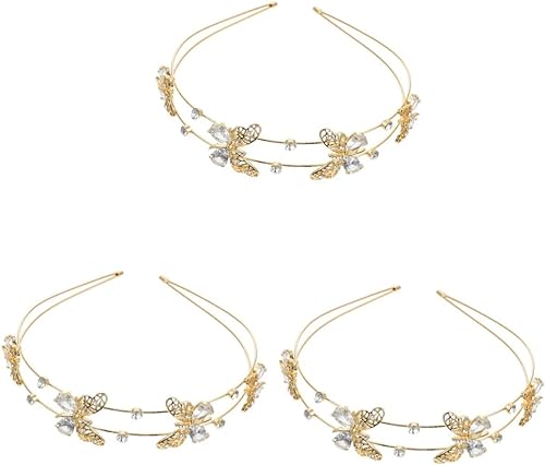 Stirnbänder Strass Diamant Accessoire, Kristall Stirnband Schmuck, Stirnband Damen Stirnbänder Hochzeit Haarteile für Bräute Prinzessin Hair Hoop Kristall Hochzeit (Color : Goldenx3pcs) von WRAFER