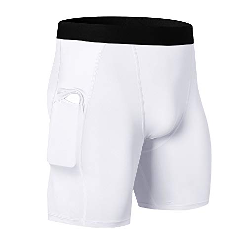 WRAGCFM Herren Athletic Kompressions-Shorts mit Taschen, Laufen, Workout, aktive Unterwäsche, 01406-weiß, Mittel von WRAGCFM