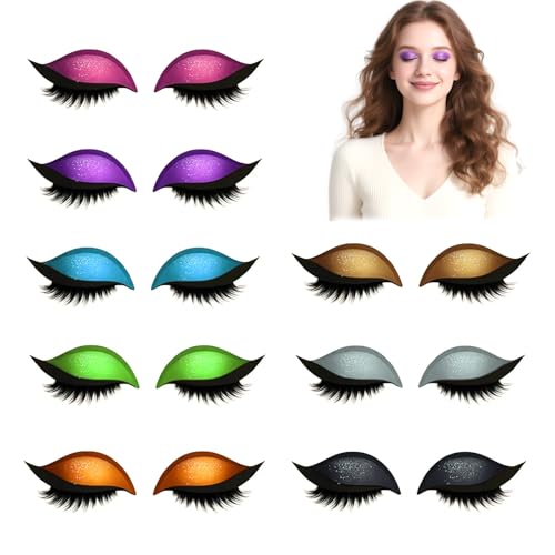 Lazy Eye Shadow Wimpernpflaster, Bunte Wimpern-Make-up-Aufkleber Mit Falschen Wimpern, Schatten Und Eyeliner, Wiederverwendbarer Lidschatten, Make-up-Schablonen-Aufkleber Für Augenformen (A 8pcs) von WRANBAO
