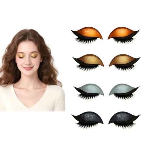Lazy Eye Shadow Wimpernpflaster, Bunte Wimpern-Make-up-Aufkleber Mit Falschen Wimpern, Schatten Und Eyeliner, Wiederverwendbarer Lidschatten, Make-up-Schablonen-Aufkleber Für Augenformen (B 4pcs) von WRANBAO