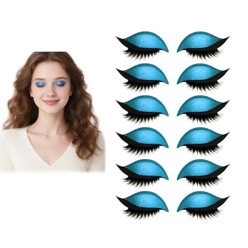 Lazy Eye Shadow Wimpernpflaster, Bunte Wimpern-Make-up-Aufkleber Mit Falschen Wimpern, Schatten Und Eyeliner, Wiederverwendbarer Lidschatten, Make-up-Schablonen-Aufkleber Für Augenformen (Blue 6pcs) von WRANBAO