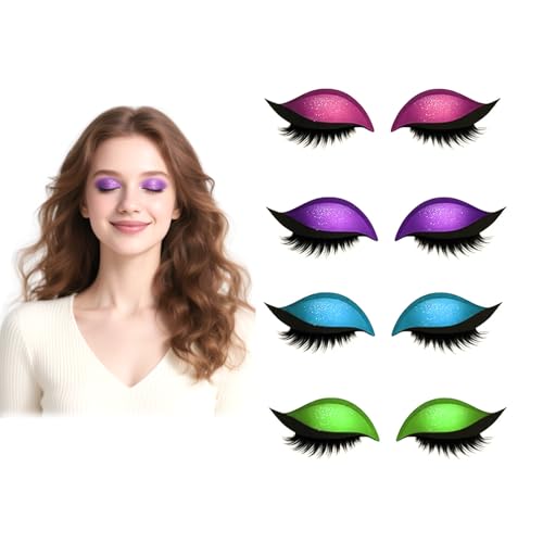 Lazy Eye Shadow Wimpernpflaster, Bunte Wimpern-Make-up-Aufkleber Mit Falschen Wimpern, Schatten Und Eyeliner, Wiederverwendbarer Lidschatten, Make-up-Schablonen-Aufkleber Für Augenformen (C 4pcs) von WRANBAO