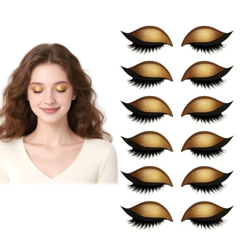 Lazy Eye Shadow Wimpernpflaster, Bunte Wimpern-Make-up-Aufkleber Mit Falschen Wimpern, Schatten Und Eyeliner, Wiederverwendbarer Lidschatten, Make-up-Schablonen-Aufkleber Für Augenformen (Gold 6pcs) von WRANBAO