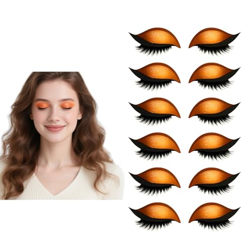 Lazy Eye Shadow Wimpernpflaster, Bunte Wimpern-Make-up-Aufkleber Mit Falschen Wimpern, Schatten Und Eyeliner, Wiederverwendbarer Lidschatten, Make-up-Schablonen-Aufkleber Für Augenformen (Orange 6pcs) von WRANBAO