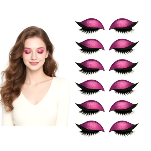 Lazy Eye Shadow Wimpernpflaster, Bunte Wimpern-Make-up-Aufkleber Mit Falschen Wimpern, Schatten Und Eyeliner, Wiederverwendbarer Lidschatten, Make-up-Schablonen-Aufkleber Für Augenformen (Pink 6pcs) von WRANBAO
