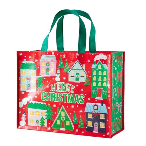 WRAPAHOLIC Große wiederverwendbare Geschenktüte mit Griffen, 25,4 x 12,7 x 33 cm, rotes Weihnachtsdesign, perfekt für Partygeschenke, Einkaufstasche von WRAPAHOLIC