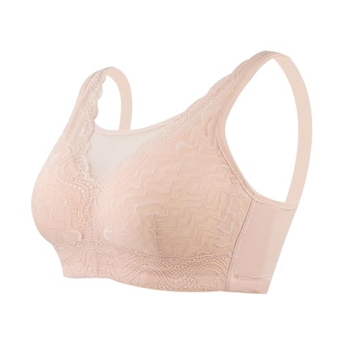 WRATX Damen Mastektomie-BH Ohne Bügel Mit Taschen Push-Up-Brustpolster Stützende Modische Spitze Bequemer Verstellbarer Schultergurt Flesh-95A von WRATX