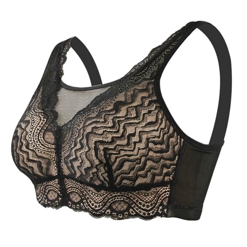 WRATX Damen Mastektomie-BH Ohne Bügel Mit Taschen Push-Up-Brustpolster Stützende Modische Spitze Bequemer Verstellbarer Schultergurt black-80A von WRATX