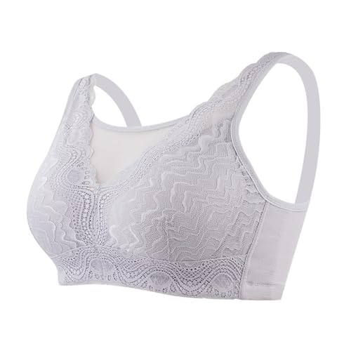 WRATX Damen Mastektomie-BH Ohne Bügel Mit Taschen Push-Up-Brustpolster Stützende Modische Spitze Bequemer Verstellbarer Schultergurt grey-90C von WRATX