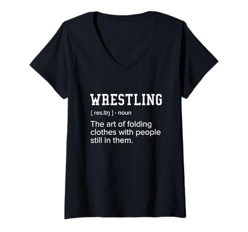 Damen Wrestling Definition die Kunst, Kleidung mit Menschen zu Falten T-Shirt mit V-Ausschnitt Damen Wrestling Definition die Kunst, Kleidung mit Menschen zu Falten T-Shirt mit V-Ausschnitt von WRESTLING definition