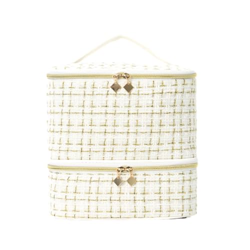 Doppelschichtige goldene Make-up-Tasche aus Seide, großes Fassungsvermögen, hochwertiger Nagellack-Organizer mit tragbarem Griff, schicke Kosmetikaufbewahrung für Reisen und den täglichen Gebrauch Doppelschichtige goldene Make-up-Tasche aus Seide, großes Fassungsvermögen, hochwertiger Nagellack-Organizer mit tragbarem Griff, schicke Kosmetikaufbewahrung für Reisen und den täglichen Gebrauch von WREWING