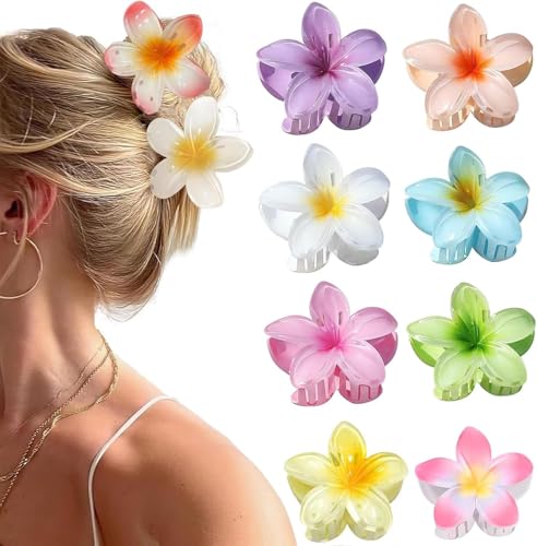 Haarklammern, hawaiianische Blumen-Clips, starker Halt, große Haarklammern für dickes/dünnes Haar für Damen, niedliches Haarklammer-Accessoire, 8 Stück von WREWING