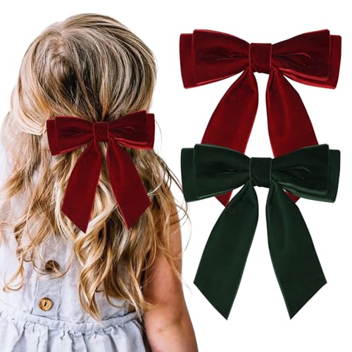 WREWING 2 x Samt-Haarschleifen-Clips, Grün / Rot, für Damen, Mädchen, Teenager, Kinder von WREWING