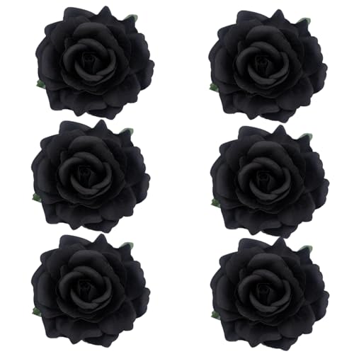 ​​WREWING 6 Stück Damen Blumen Rosen Stoff Haarspangen Braut Hochzeit Party Brosche Mexikanischer Stil Haarteile Schwarz von WREWING