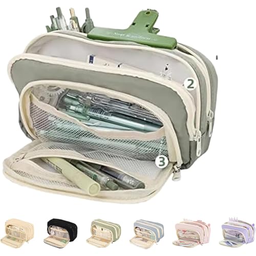 WREWING Federmäppchen mit großem Fassungsvermögen – 3 Fächer für Stifte, Marker und Schulbedarf, einfacher und dennoch funktionaler Stifthalter für Studenten und Profis, grün, SIMPLE WREWING Federmäppchen mit großem Fassungsvermögen – 3 Fächer für Stifte, Marker und Schulbedarf, einfacher und dennoch funktionaler Stifthalter für Studenten und Profis, grün, SIMPLE von WREWING