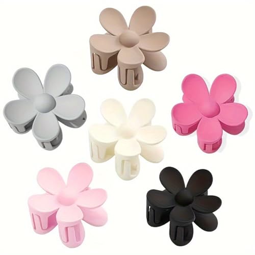 WREWING Haarklammern mit Blume, matt, für Damen und Mädchen, 7 cm groß, dick, mit Gänseblümchen-Design in 6 Bonbonfarben, B von WREWING