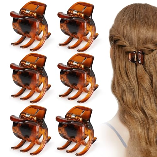 WREWING Haarklammern mit rutschfestem Griff, 3,3 cm, für Damen und Mädchen, dickes, mittleres Haar, 6 Stück (6 Stück braun) von WREWING