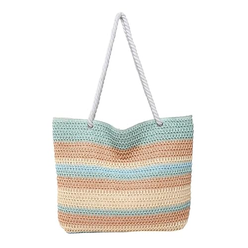 WREWING Strandtasche aus Stroh mit Regenbogenstreifen, große gewebte Tragetasche für Damen, modische Schultertasche mit buntem Boho-Design, vielseitige Sommer-Pool- und Markttasche, a, Large WREWING Strandtasche aus Stroh mit Regenbogenstreifen, große gewebte Tragetasche für Damen, modische Schultertasche mit buntem Boho-Design, vielseitige Sommer-Pool- und Markttasche, a, Large von WREWING