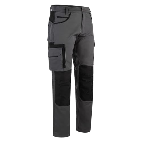 WrightFits Olympian Arbeitshosen Männer - Robuste Sicherheits Arbeitshose Herren - Cargo und Knieschützer Taschen, Dreifach Genäht, Langlebige Arbeitskleidung, Grau (34W x 33L) von WRIGHT FITS