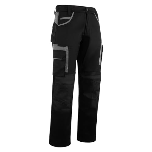 WrightFits Olympian Arbeitshosen Männer - Robuste Sicherheits Arbeitshose Herren - Cargo und Knieschützer Taschen, Dreifach Genäht, Langlebige Arbeitskleidung, Schwarz (30W x 29L) von WRIGHT FITS
