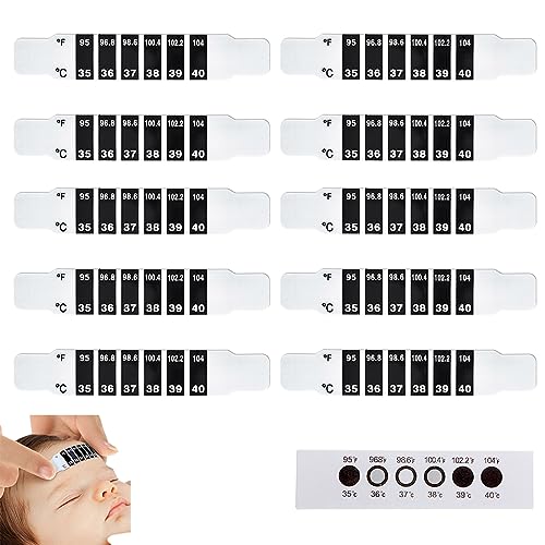 10 Stück Temperaturstreifen Thermometer Streifen Fieberthermometer Wiederverwendbarer Stirn-Fieber-Thermometer-Streifen-Temperaturstreifen von WRIRKN