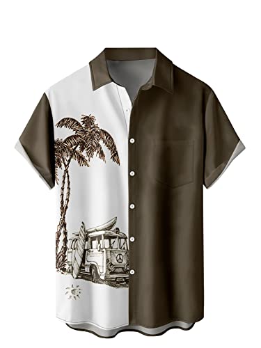 WRITKC Hawaii-Hemden für Herren, locker, kurzärmelig, Strandhemden, Resort, Freizeithemden, Braun-Auto, L von WRITKC