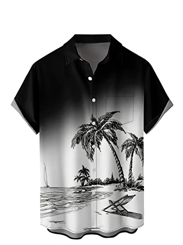 WRITKC Hawaii-Hemden für Herren, locker, kurzärmelig, Strandhemden, Resort, Freizeithemden, Schwarz-Strand, Mittel von WRITKC