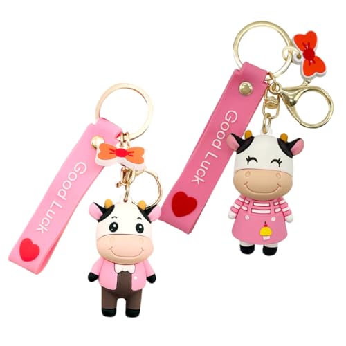 WRITWAA 2 Stücke Valentinstag Ochse und Mädchen Schlüsselanhänger PVC Tasche Charme für Partner von WRITWAA