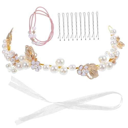 WRITWAA 1 Satz Blattblattkranz Band Stirnbänder Mädchenstirnbänder Funkeln Hochzeit Rosa Party Erste Spitze Haarschmuck Für Mädchen Zubehör Kopfschmuck Für Mädchen Perle Golden von WRITWAA