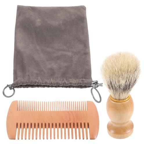 WRITWAA 1 Satz Holz Haarkamm für Männer Tragbarer Bartkamm mit Rasierpinsel und Aufbewahrungstasche Leicht Kompakt für Zuhause und Reisen Robustes Material für Langlebigkeit von WRITWAA