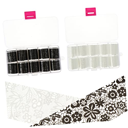WRITWAA 1 Satz Nail Art Transferfolie Kunstnägel Aufkleber Mit Schwarzem Und Weißem Spitzenmuster Diy Nageldesign Für Studio Und Zuhause Nageldesign Für Anwendungen 2boxen von WRITWAA