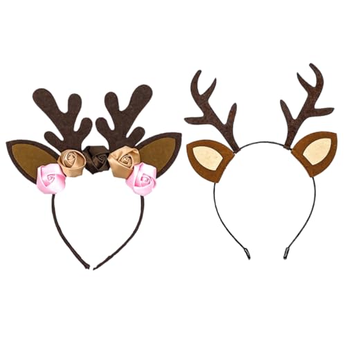 WRITWAA Einzigartiges Handgefertigtes Geweih-stirnband Mit Blumen 2 Stück Weihnachtshaarband Für Frauen Und Mädchen Partyzubehör Rentier-geweih-stirnband von WRITWAA