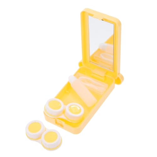 WRITWAA 1 Set Kontaktlinsen Begleitbox Kontaktlinsen Organizer Linsen Kontaktlinsen Aufbewahrungsbehälter Kontaktlinsenhalter Augenkontaktlinsen Etuis Kleines Linsenetui Glas Gelb von WRITWAA