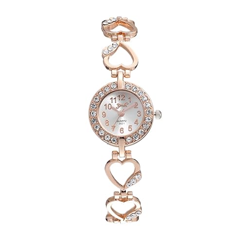 WRITWAA 1 Stück Luxus-Damen-Digitaluhr Mit Herzförmiger Strasskette Modische Elegante Armbanduhr Zarte Quarzuhr Handgelenkdekoration Golden von WRITWAA