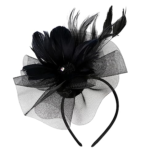 WRITWAA 1 Stück Mesh-Feder-Kopfschmuck Kopfbedeckung Haarschmuck für Frauen Hochzeit haar spangen haarclips Haarspange in Blumenform kreative Party-Haardekoration künstliche Feder Black von WRITWAA